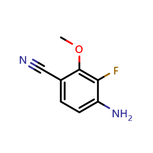 Chemical structure of 4-amino-3-fluoro-2-methoxy-benzonitrile , CAS 1272719-22-8, AChemBlock X190261