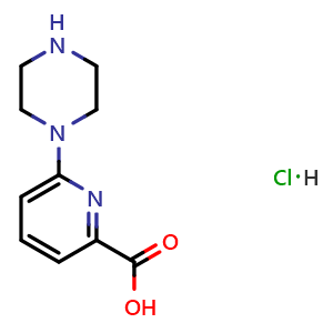 Chemical structure of 6-piperazin-1-ylpyridine-2-carboxylic acid hydrochloride , CAS 2940948-44-5, AChemBlock X190265
