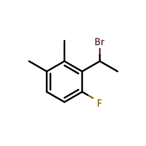 Chemical structure of 2-(1-bromoethyl)-1-fluoro-3,4-dimethyl-benzene , CAS 2166027-03-6, AChemBlock X190269