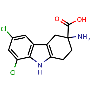 Chemical structure of 3-amino-6,8-dichloro-1,2,4,9-tetrahydrocarbazole-3-carboxylic acid , CAS 874112-29-5, AChemBlock X190271