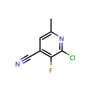 Chemical structure of 2-chloro-3-fluoro-6-methyl-pyridine-4-carbonitrile , CAS 1519241-89-4, AChemBlock X190275