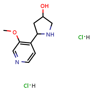 Chemical structure of 5-(3-methoxy-4-pyridyl)pyrrolidin-3-ol dihydrochloride , AChemBlock X190284