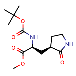 Chemical structure of methyl (2S)-2-(tert-butoxycarbonylamino)-3-[(3R)-2-oxopyrrolidin-3-yl]propanoate , CAS 2768833-99-2, AChemBlock X190287
