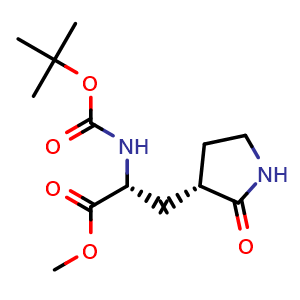 Chemical structure of methyl (2R)-2-(tert-butoxycarbonylamino)-3-[(3S)-2-oxopyrrolidin-3-yl]propanoate , CAS 2768834-00-8, AChemBlock X190288