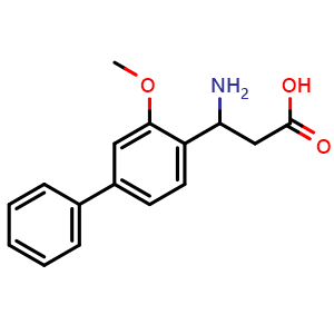 Chemical structure of 3-amino-3-(2-methoxy-4-phenyl-phenyl)propanoic acid , CAS 773119-31-6, AChemBlock X190314