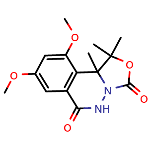 Chemical structure of 8,10-dimethoxy-1,1,10b-trimethyl-5H-oxazolo[4,3-a]phthalazine-3,6-dione , CAS 728025-45-4, AChemBlock X190336