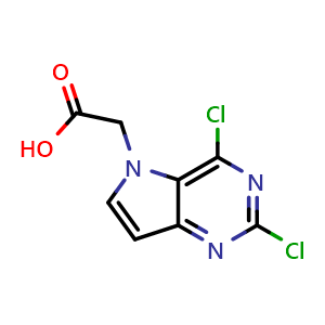 Chemical structure of 2-(2,4-dichloropyrrolo[3,2-d]pyrimidin-5-yl)acetic acid , CAS 2763976-92-5, AChemBlock X190340