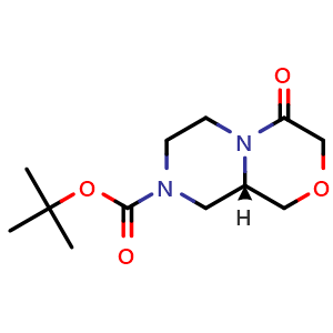 Chemical structure of tert-butyl (9aS)-4-oxo-6,7,9,9a-tetrahydro-1H-pyrazino[2,1-c][1,4]oxazine-8-carboxylate , CAS 1383427-97-1, AChemBlock X190345