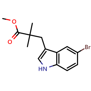 Chemical structure of methyl 3-(5-bromo-1H-indol-3-yl)-2,2-dimethyl-propanoate , CAS 2121009-98-9, AChemBlock X190359