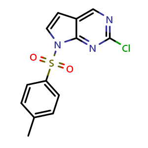 Chemical structure of 2-chloro-7-(p-tolylsulfonyl)pyrrolo[2,3-d]pyrimidine , CAS 1694666-73-3, AChemBlock X190375