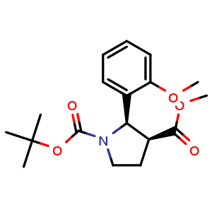 Chemical structure of O1-tert-butyl O3-methyl (2R,3S)-2-(2-methoxyphenyl)pyrrolidine-1,3-dicarboxylate , CAS 2940866-06-6, AChemBlock X190380