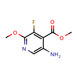 Chemical structure of methyl 5-amino-3-fluoro-2-methoxy-pyridine-4-carboxylate , CAS 2704631-17-2, AChemBlock X190383