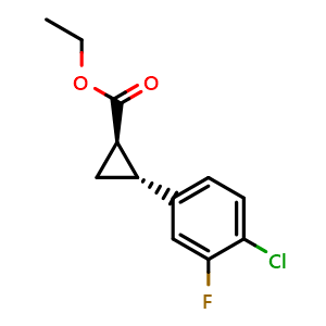Chemical structure of ethyl trans-2-(4-chloro-3-fluoro-phenyl)cyclopropanecarboxylate , CAS 2940858-37-5, AChemBlock X190386
