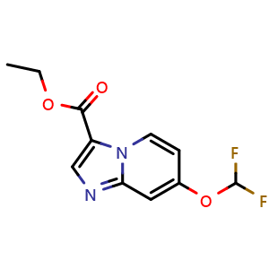 Chemical structure of ethyl 7-(difluoromethoxy)imidazo[1,2-a]pyridine-3-carboxylate , CAS 1426136-23-3, AChemBlock X190402