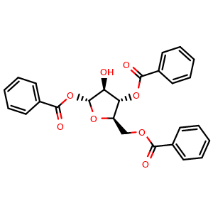 Chemical structure of [(2R,3S,4S,5R)-3,5-dibenzoyloxy-4-hydroxy-tetrahydrofuran-2-yl]methyl benzoate , CAS 314289-48-0, AChemBlock X190410