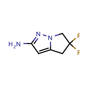 Chemical structure of 5,5-difluoro-4,6-dihydropyrrolo[1,2-b]pyrazol-2-amine , CAS 2708392-91-8, AChemBlock X190412