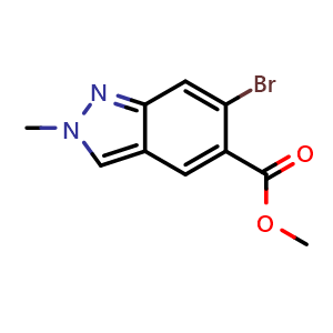 Chemical structure of methyl 6-bromo-2-methyl-indazole-5-carboxylate , CAS 2090550-16-4, AChemBlock X190414