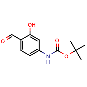 Chemical structure of tert-Butyl (4-formyl-3-hydroxypheny l)carbamate , CAS 1503735-25-8, AChemBlock X190415