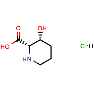 Chemical structure of (2S,3R)-3-hydroxypiperidine-2-carboxylic acid hydrochloride , CAS 870651-01-7, AChemBlock X190429