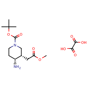 Chemical structure of tert-butyl cis-4-amino-3-(2-methoxy-2-oxo-ethyl)piperidine-1-carboxylate;oxalic acid , CAS 2940870-94-8, AChemBlock X190430