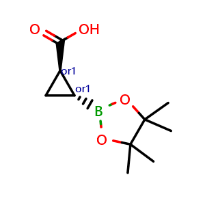 Chemical structure of trans-2-(4,4,5,5-tetramethyl-1,3,2-dioxaborolan-2-yl)cyclopropanecarboxylic acid , CAS 1612892-47-3, AChemBlock X190446
