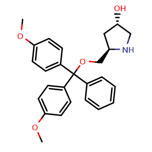 Chemical structure of (3S,5R)-5-[[bis(4-methoxyphenyl)-phenyl-methoxy]methyl]pyrrolidin-3-ol , CAS 2940879-83-2, AChemBlock X190453