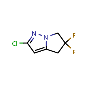 Chemical structure of 2-chloro-5,5-difluoro-4,6-dihydropyrrolo[1,2-b]pyrazole , CAS 2711689-95-9, AChemBlock X190467