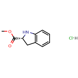 Chemical structure of methyl (2R)-indoline-2-carboxylate hydrochloride , CAS 158567-92-1, AChemBlock X190468