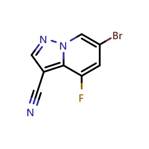 Chemical structure of 6-bromo-4-fluoro-pyrazolo[1,5-a]pyridine-3-carbonitrile , CAS 2763217-24-7, AChemBlock X190473