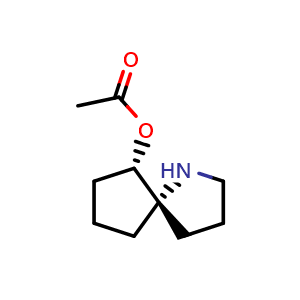 Chemical structure of [(5S,9S)-1-azaspiro[4.4]nonan-9-yl] acetate , CAS 1787263-48-2, AChemBlock X190475