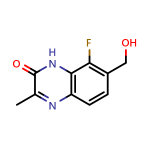 Chemical structure of 8-fluoro-7-(hydroxymethyl)-3-methyl-1H-quinoxalin-2-one , CAS 2756334-27-5, AChemBlock X190476