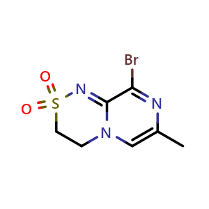 Chemical structure of 9-bromo-7-methyl-3,4-dihydropyrazino[2,1-c][1,2,4]thiadiazine 2,2-dioxide , CAS 2940945-27-5, AChemBlock X190480