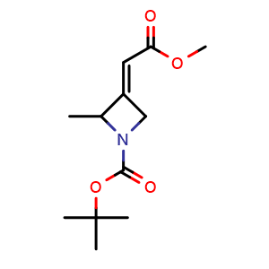 Chemical structure of tert-butyl 3-(2-methoxy-2-oxo-ethylidene)-2-methyl-azetidine-1-carboxylate , CAS 1824888-10-9, AChemBlock X190486