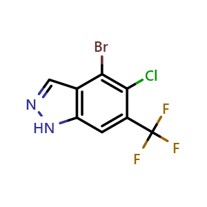 Chemical structure of 4-bromo-5-chloro-6-(trifluoromethyl)-1H-indazole , CAS 2940949-06-2, AChemBlock X190494