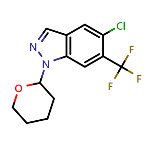 Chemical structure of 5-chloro-1-tetrahydropyran-2-yl-6-(trifluoromethyl)indazole , CAS 2940946-28-9, AChemBlock X190495