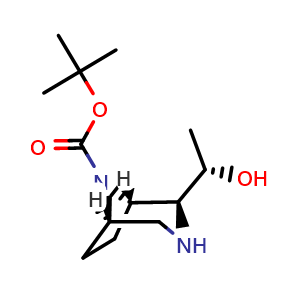 Chemical structure of tert-butyl (1S,2S,5R)-2-[(1S)-1-hydroxyethyl]-3,8-diazabicyclo[3.2.1]octane-8-carboxylate , CAS 2820537-22-0, AChemBlock X190520