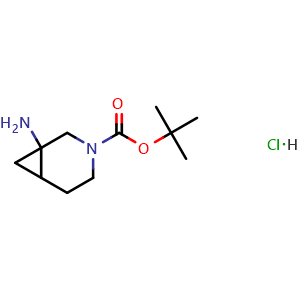 Chemical structure of tert-butyl 1-amino-3-azabicyclo[4.1.0]heptane-3-carboxylate hydrochloride , AChemBlock X190545