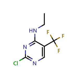 Chemical structure of 2-chloro-N-ethyl-5-(trifluoromethyl)pyrimidin-4-amine , CAS 1374829-47-6, AChemBlock X190558