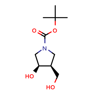 Chemical structure of tert-butyl cis-3-hydroxy-4-(hydroxymethyl)pyrrolidine-1-carboxylate , CAS 1428776-39-9, AChemBlock X190586
