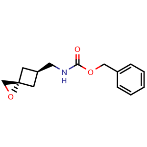 Chemical structure of benzyl trans-N-(1-oxaspiro[2.3]hexan-5-ylmethyl)carbamate , CAS 2872673-65-7, AChemBlock X190592