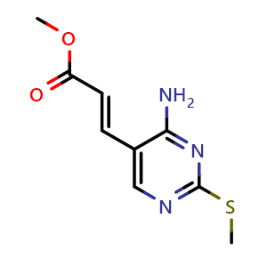 Chemical structure of methyl 3-(4-amino-2-methylsulfanyl-pyrimidin-5-yl)prop-2-enoate , CAS 454486-75-0, AChemBlock X190611