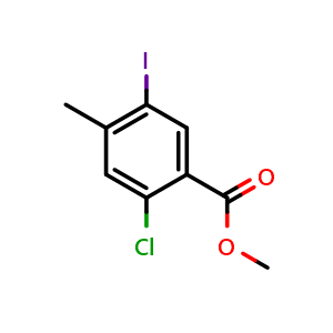 Chemical structure of 2-Chloro-5-iodo-4-methyl-benzoic acid methyl ester , CAS 1699509-67-5, AChemBlock X190620