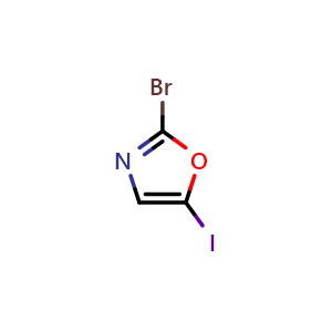 Chemical structure of 2-bromo-5-iodooxazole , CAS 1597267-34-9, AChemBlock X190646