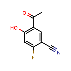 Chemical structure of 5-acetyl-2-fluoro-4-hydroxybenzonitrile , CAS 2089381-35-9, AChemBlock X190652