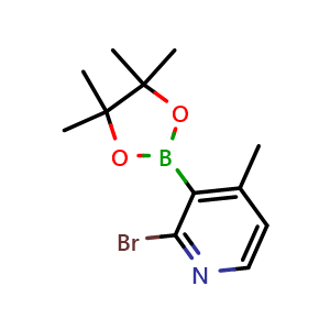 Chemical structure of 2-bromo-4-methyl-3-(4,4,5,5-tetramethyl-1,3,2-dioxaborolan-2-yl)pyridine , CAS 1310404-49-9, AChemBlock X190659
