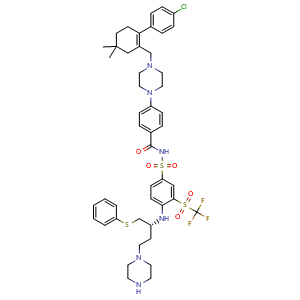 Chemical structure of (R)-4-(4-((4'-chloro-4,4-dimethyl-3,4,5,6-tetrahydro-[1,1'-biphenyl]-2-yl)methyl)piperazin-1-yl)-N-((4-((1-(phenylthio)-4-(piperazin-1-yl)butan-2-yl)amino)-3-((trifluoromethyl)sulfonyl)phenyl)sulfonyl)benzamide , CAS 2143096-93-7, AChemBlock X190660