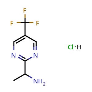 Chemical structure of 1-(5-(trifluoromethyl)pyrimidin-2-yl)ethanamine hydrochloride , CAS 2707038-91-1, AChemBlock X190674