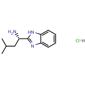 Chemical structure of (S)-1-(1H-Benzimidazol-2-yl)-3-methylbutylamine hydrochloride , CAS 1234883-32-9, AChemBlock X190719