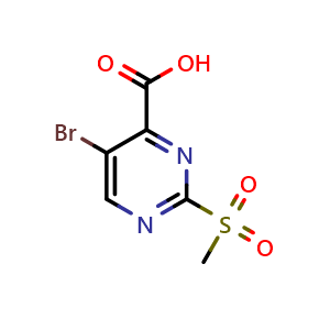 Chemical structure of 5-Bromo-2-(methylsulfonyl)-4-pyrimidinecarboxylic acid , CAS 30321-94-9, AChemBlock X190724