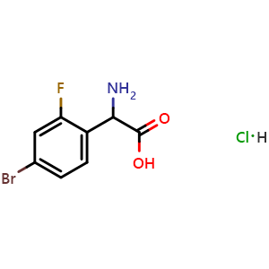 Chemical structure of 2-Amino-2-(4-bromo-2-fluorophenyl)acetic acid hydrochloride , CAS 1136881-78-1, AChemBlock X190756